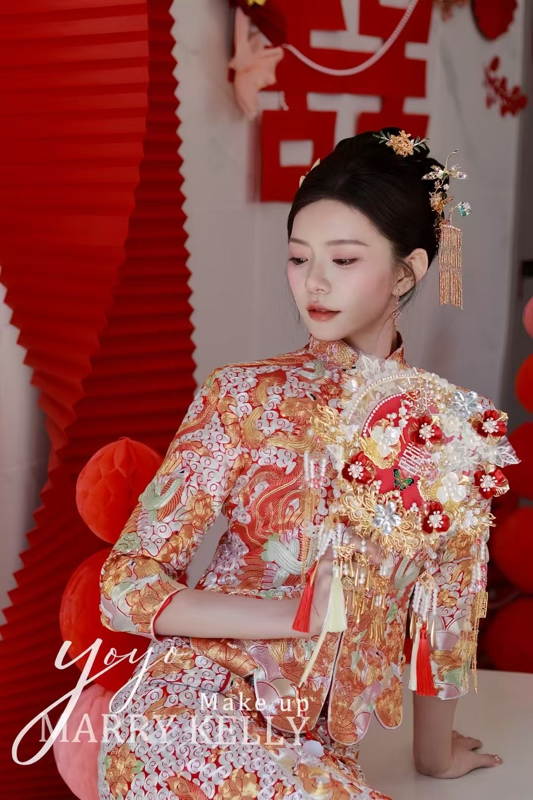 改良版短款龙凤褂 小个子新娘显高婚服套装